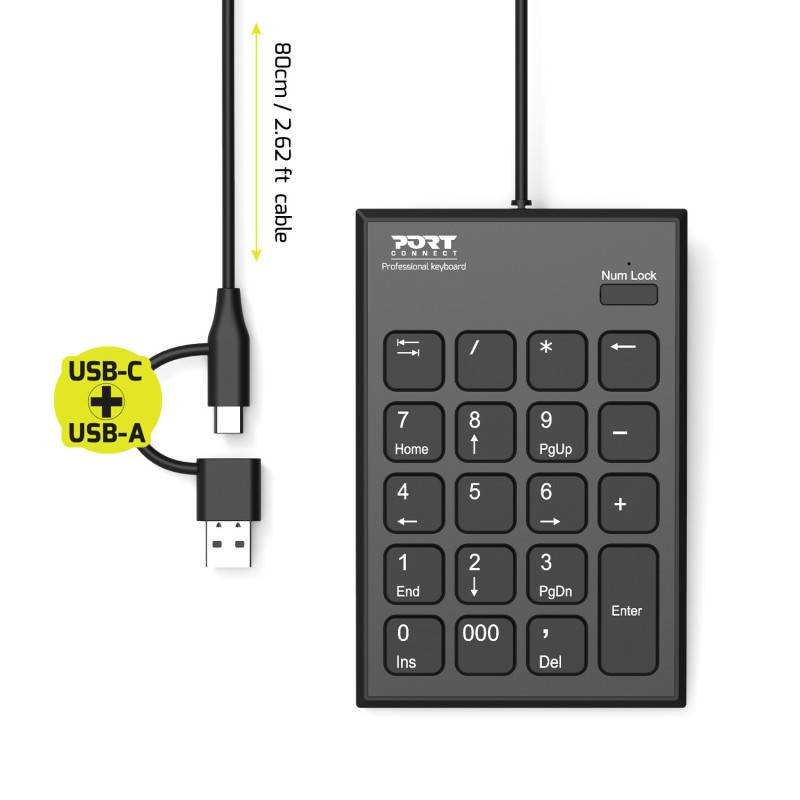 Port - Wired USB-C & USB-A Numeric Keypad