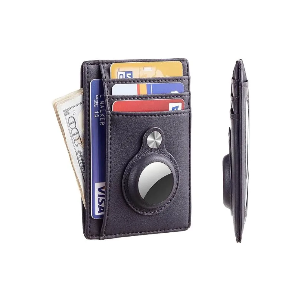 Sky Slim Minimalist AirTag Premium Leather Wallet -Black - Image 1