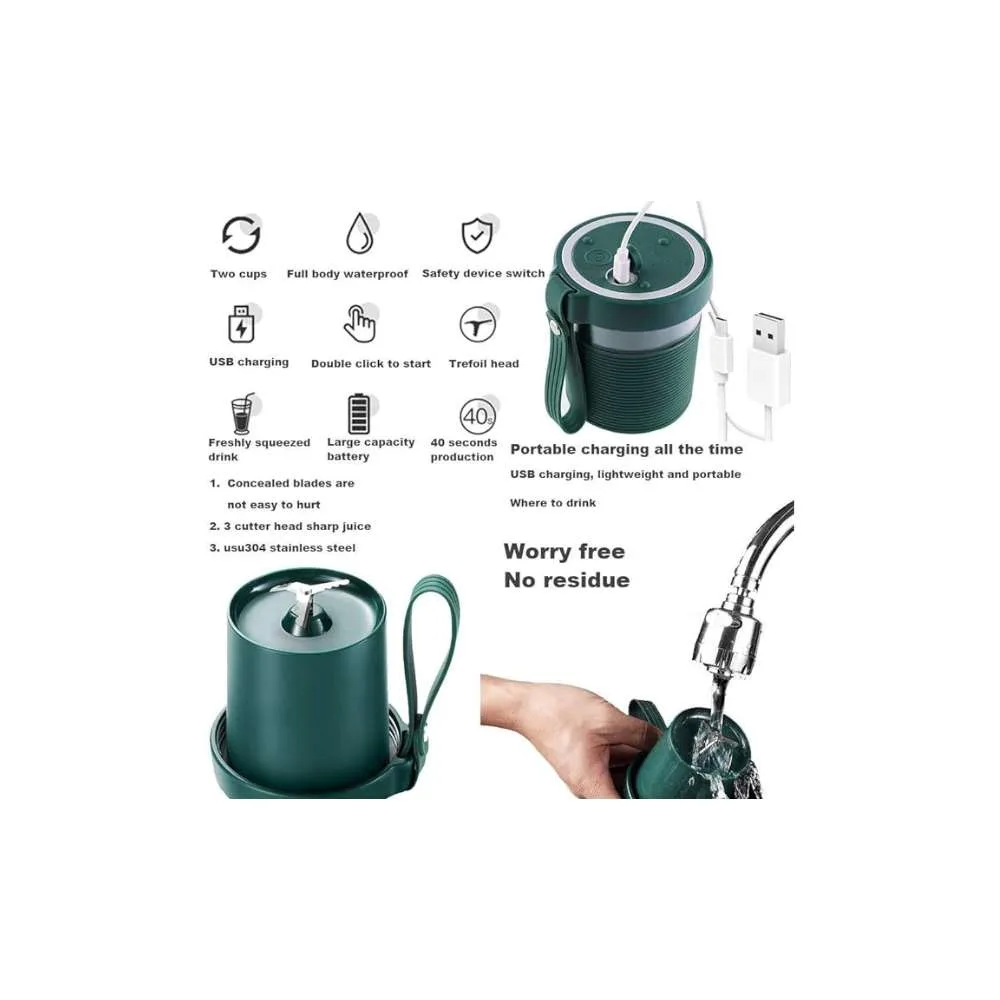 Juicer USB Rechargeable Cordless Mini 320ml Portable Juicer Cup - Gray - Image 8