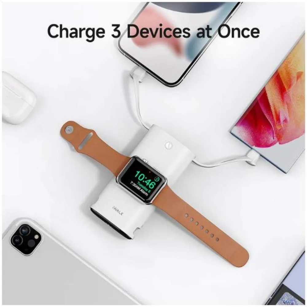 iWalk LinkPod W2 10000mAh, Lightning+Type C With Wireless Apple Watch Power Bank - White - Image 3
