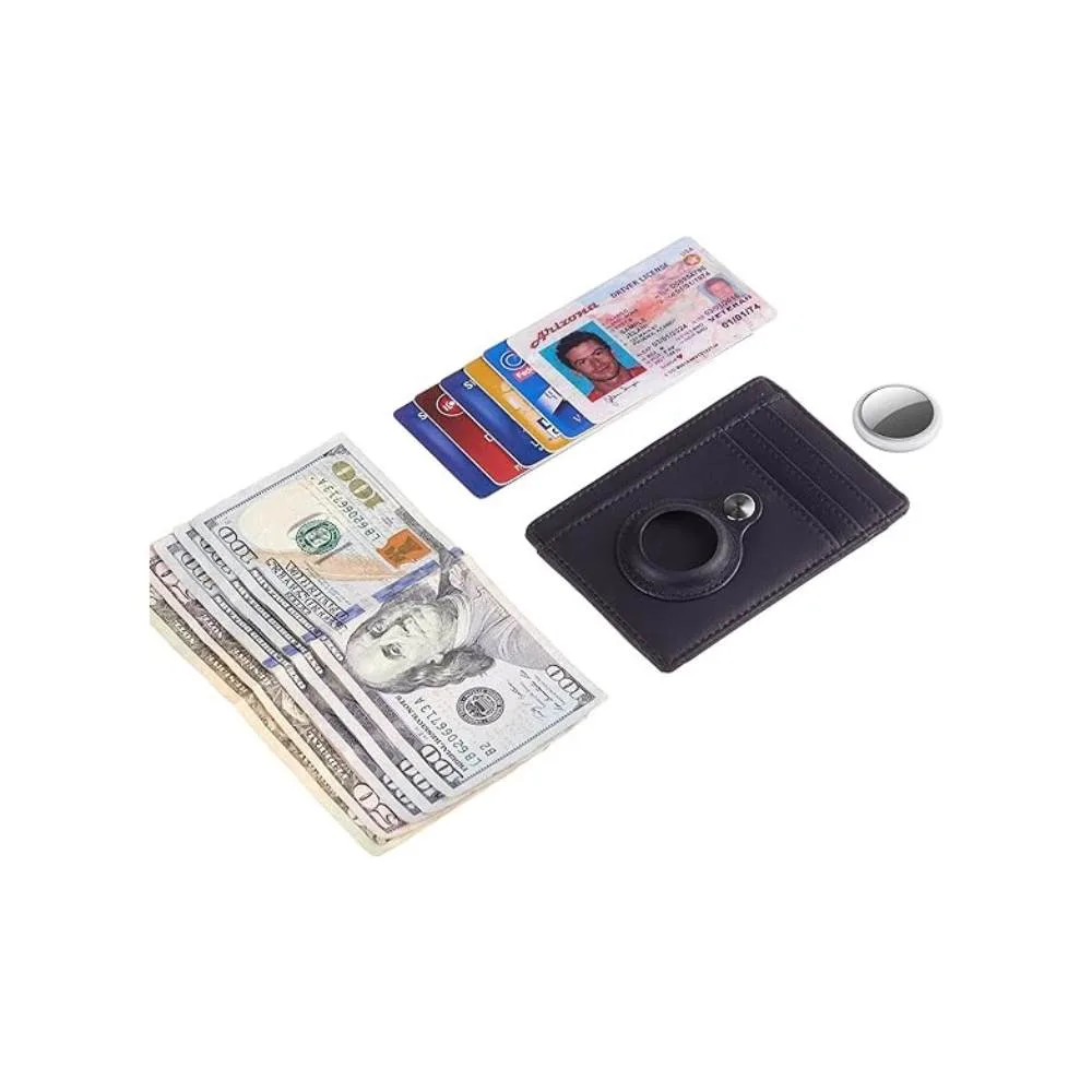 Sky Slim Minimalist AirTag Premium Leather Wallet -Black - Image 5