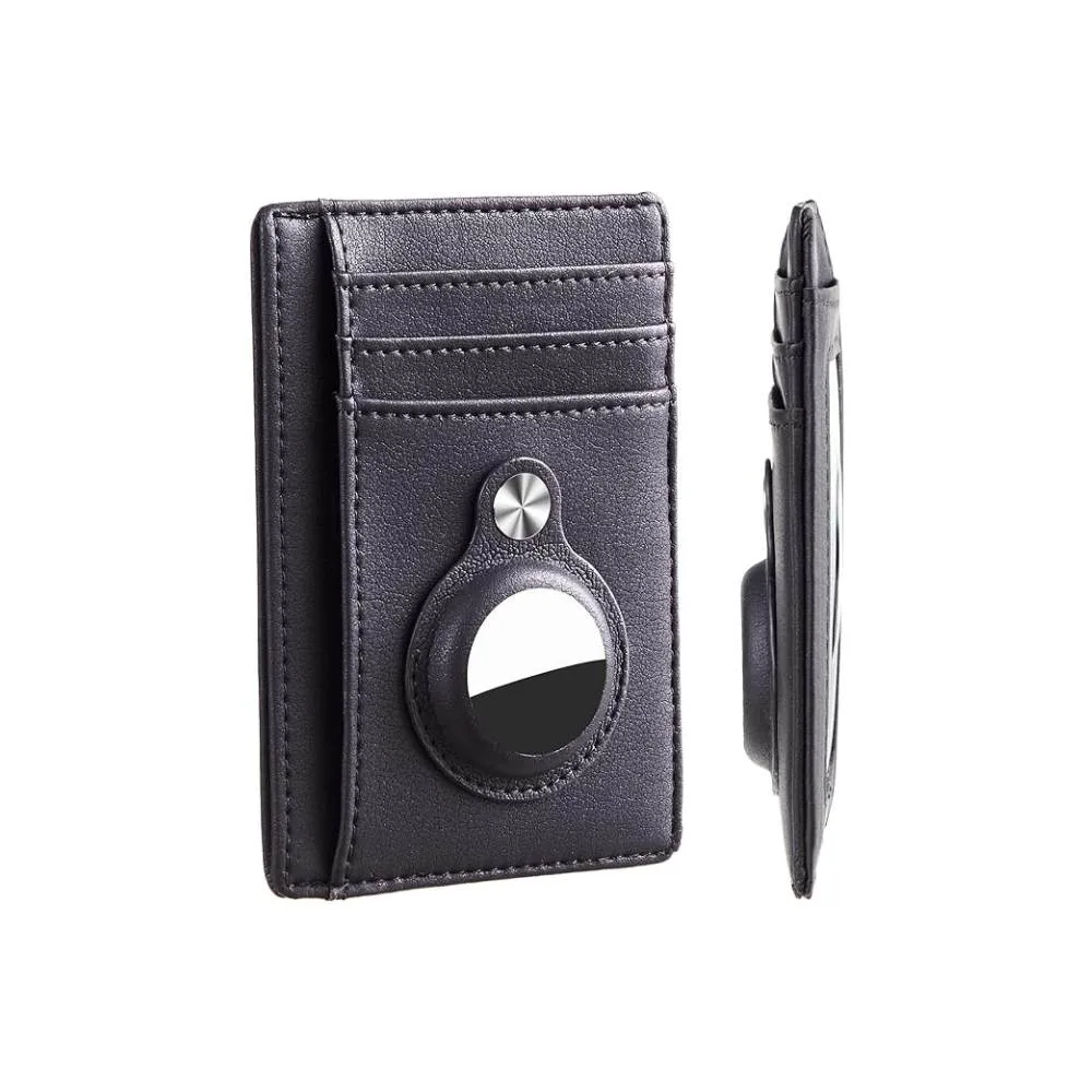 Sky Slim Minimalist AirTag Premium Leather Wallet -Black - Image 2