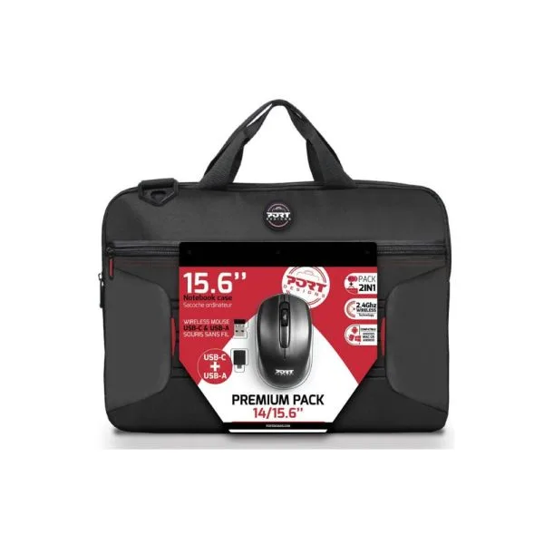 Port Designs Premium Bundle Laptop Case & Wireless Mouse 14/15.6 - Black