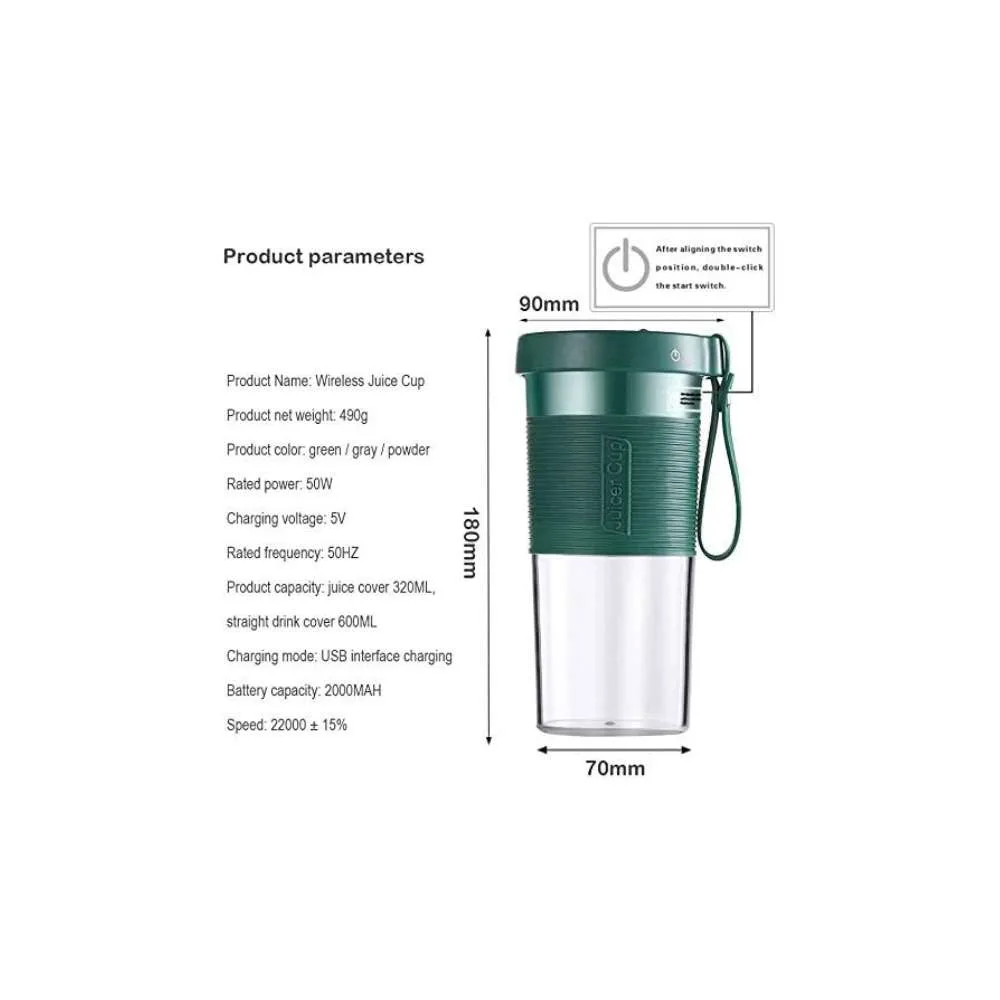 Juicer USB Rechargeable Cordless Mini 320ml Portable Juicer Cup - Gray - Image 5
