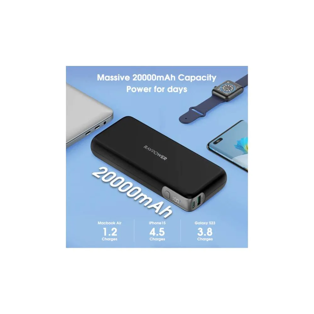 Ravpower 20000mAh 65W Portable Charger Power Bank - Black - Image 4