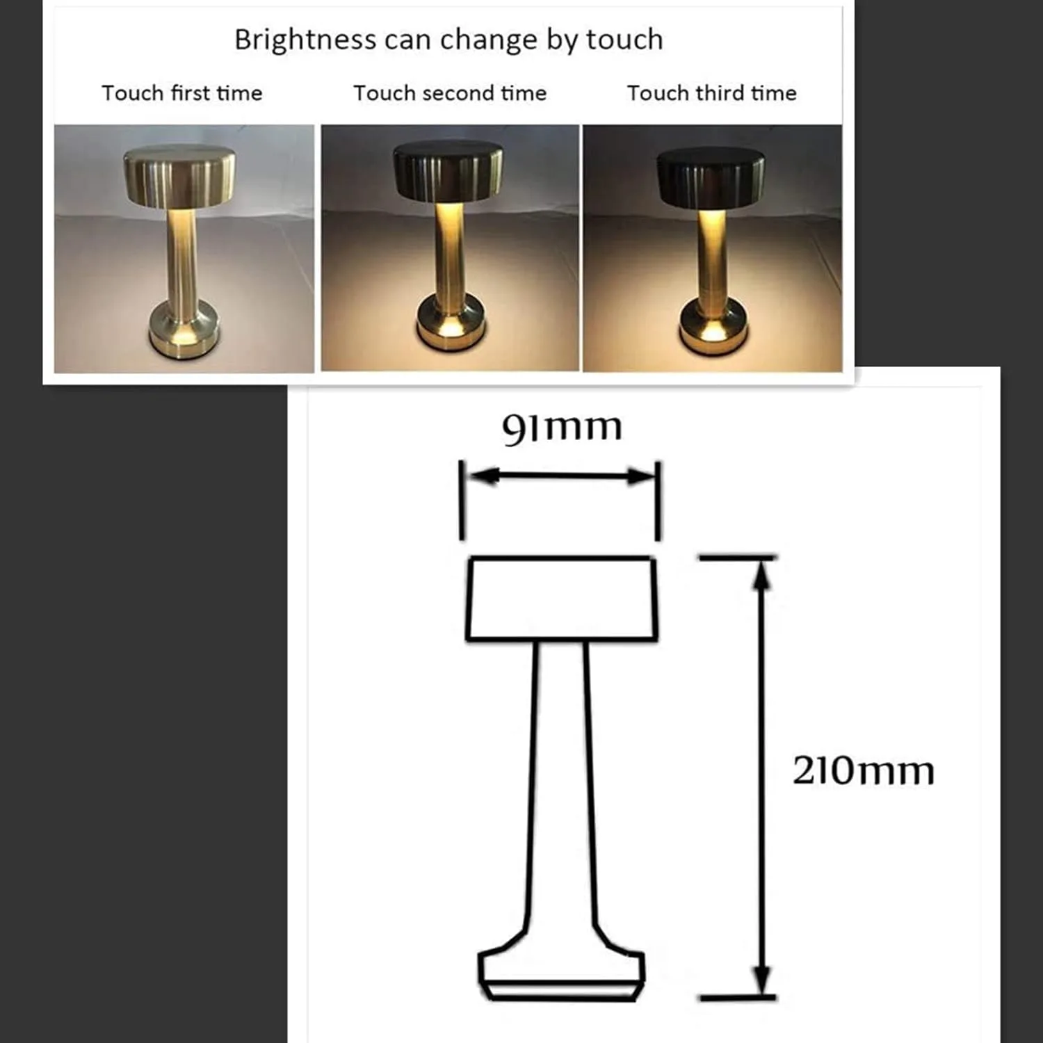 Touch Sensor Bar Table Lamp Rechargeable Table Lamp - Gold - Image 4