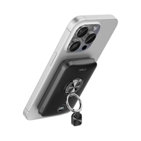 iWALK Magnetic Portable Charger for iPhone, 10000mAh Wireless Power Bank with Stand - Black