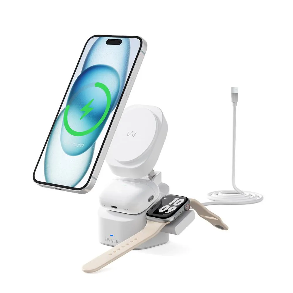 iWALK Higher and More Stable 3 in 1 Foldable Wireless Charger - White - Image 3