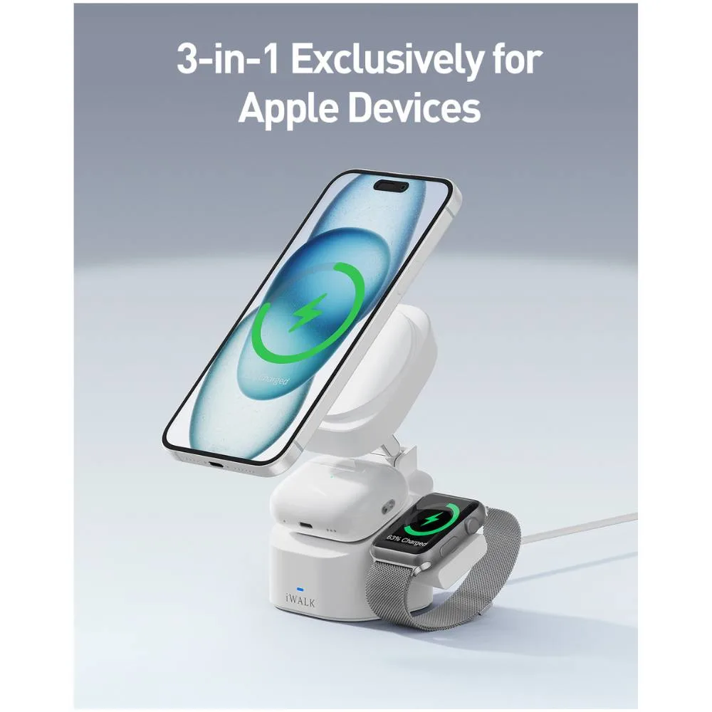 iWALK Higher and More Stable 3 in 1 Foldable Wireless Charger - White - Image 4