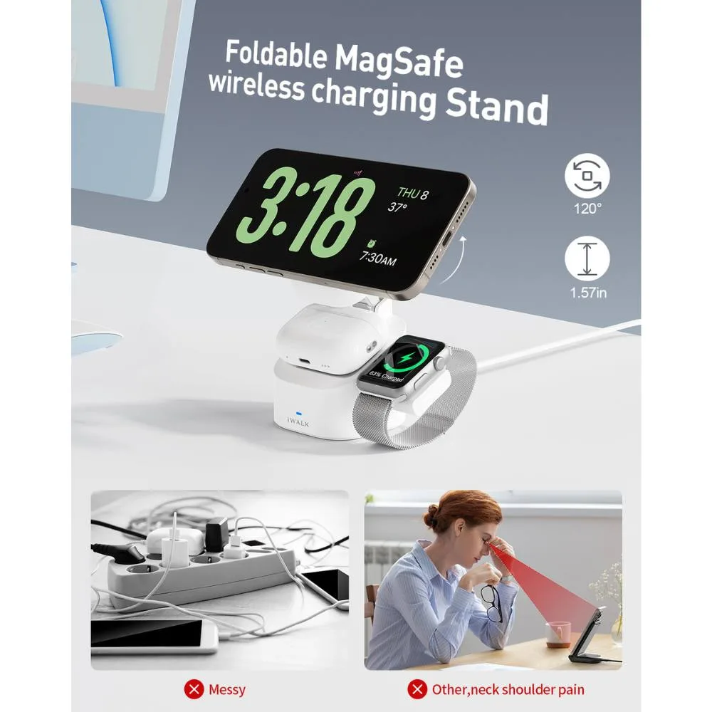 iWALK Higher and More Stable 3 in 1 Foldable Wireless Charger - White - Image 6