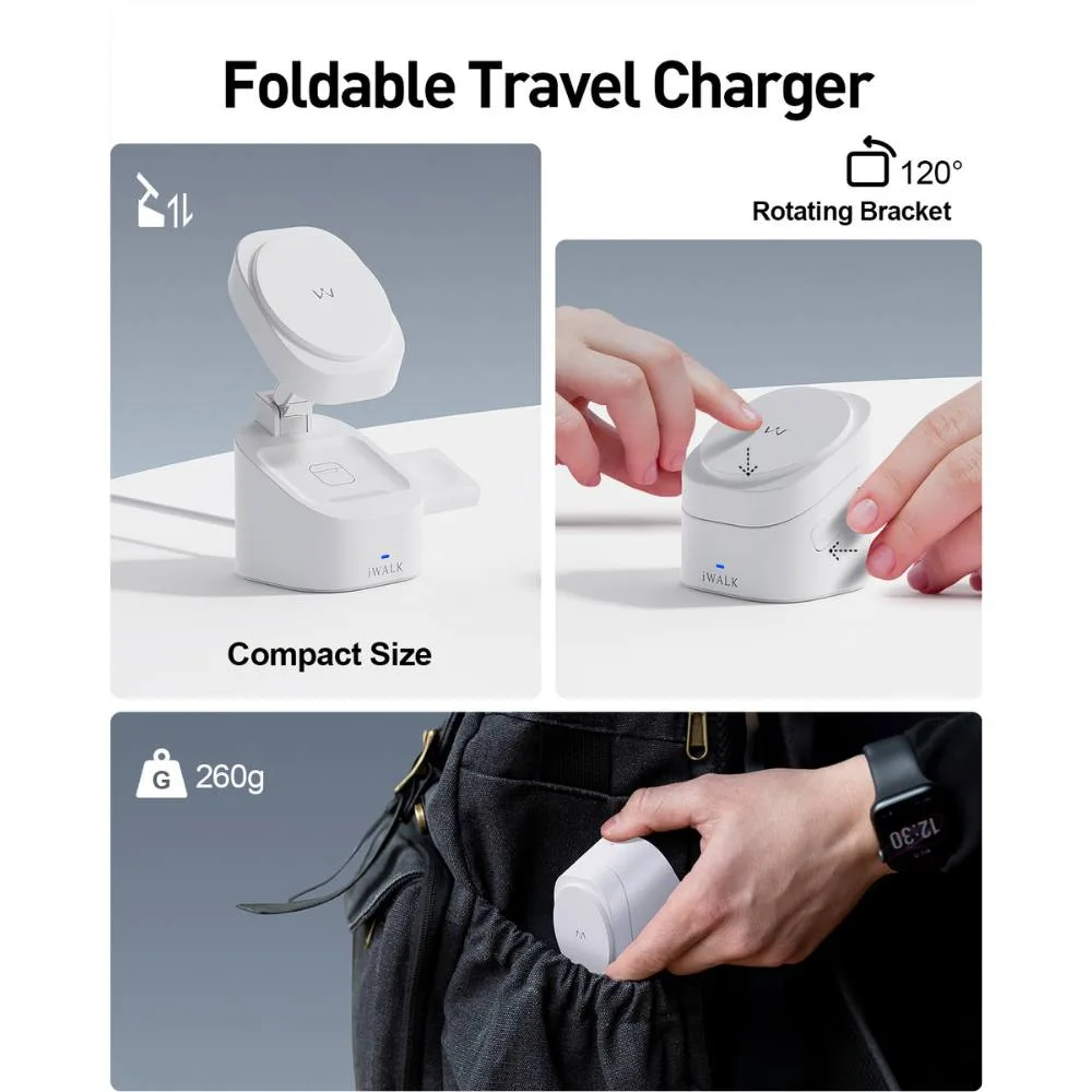 iWALK Higher and More Stable 3 in 1 Foldable Wireless Charger - White - Image 7