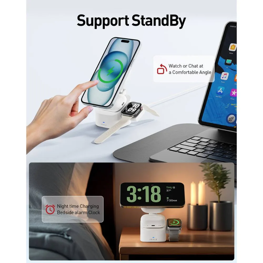 iWALK Higher and More Stable 3 in 1 Foldable Wireless Charger - White - Image 8