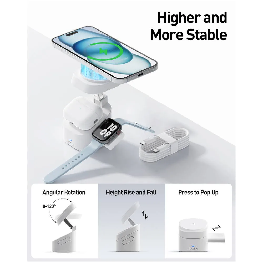 iWALK Higher and More Stable 3 in 1 Foldable Wireless Charger - White - Image 5