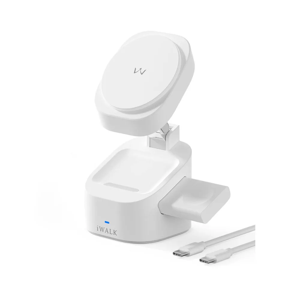 iWALK Higher and More Stable 3 in 1 Foldable Wireless Charger - White - Image 1
