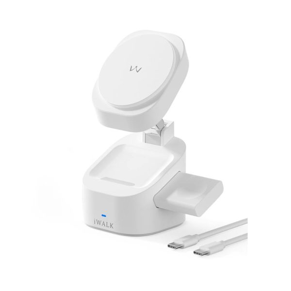 iWALK StandMe Power | MagSafe-Compatible,15W Foldable Flip 3-in-1 Wireless Charging Stand Charger - White