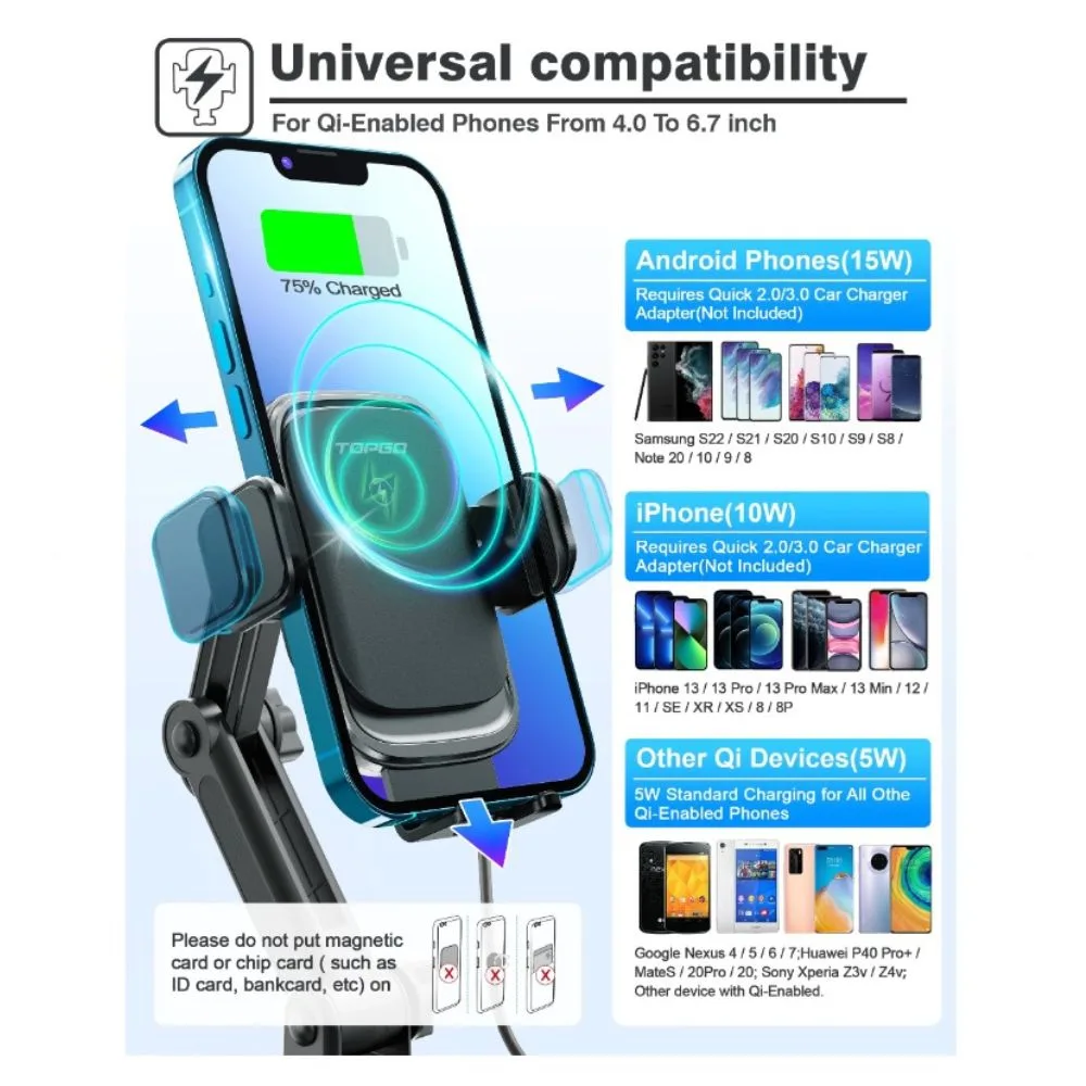 TOPGO Car Charger Wireless Charger - Black - Image 3