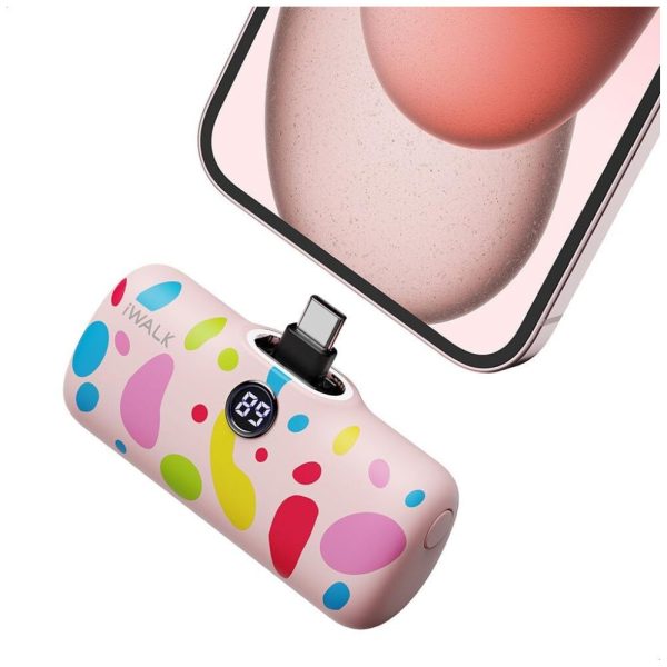 IWalk LinkPod P- Pattern 4800mAh, LCD Display, Fast Charger Function Type C Power Bank - Pink(Bubble)